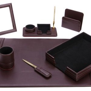 7 Pcs Brown Ecofriendly Stylish Leather Desk Set